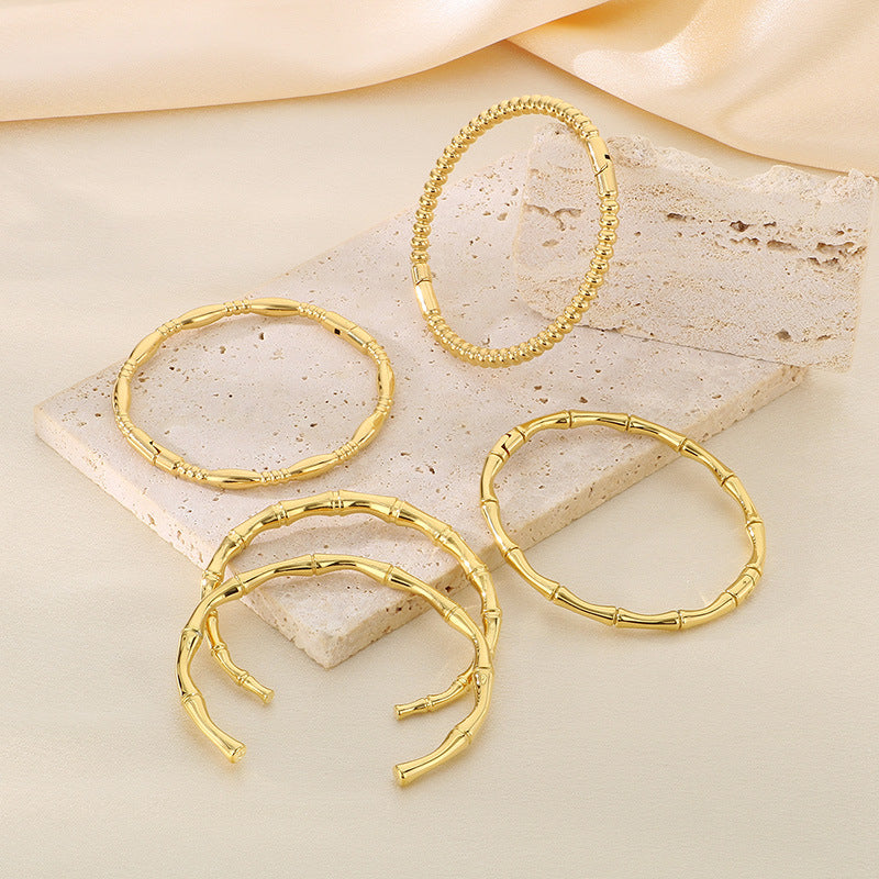 Bamboo Joint Design Stainless Steel Bracelet 18K Gold Plated Versatile High-Grade Plain Circle Bracelet